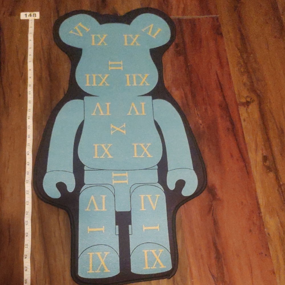 Blue Roman Numeral Bear-Shaped Rug